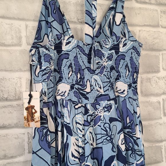 Sincerely Jules Jumpsuit Halter Blue Boho V Neck Keyhole Size XS Sleeveless NWT - Picture 5 of 9